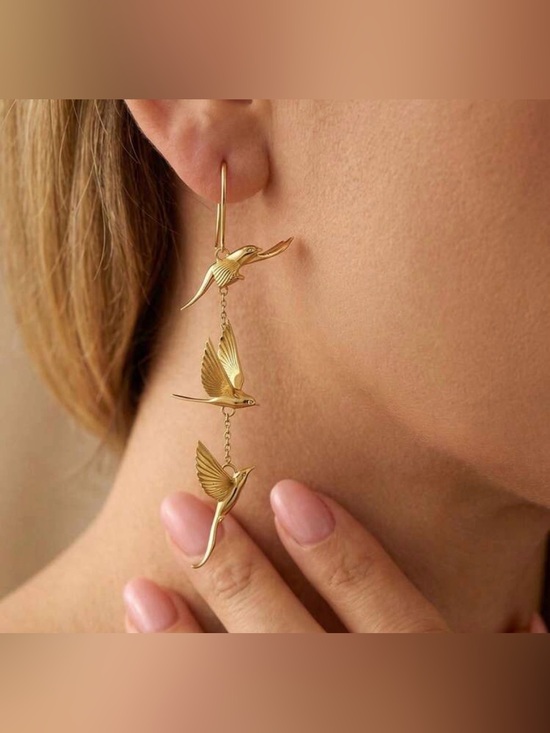 Anthropologie Jewelry - Gold Bird Drop Earrings Q1126